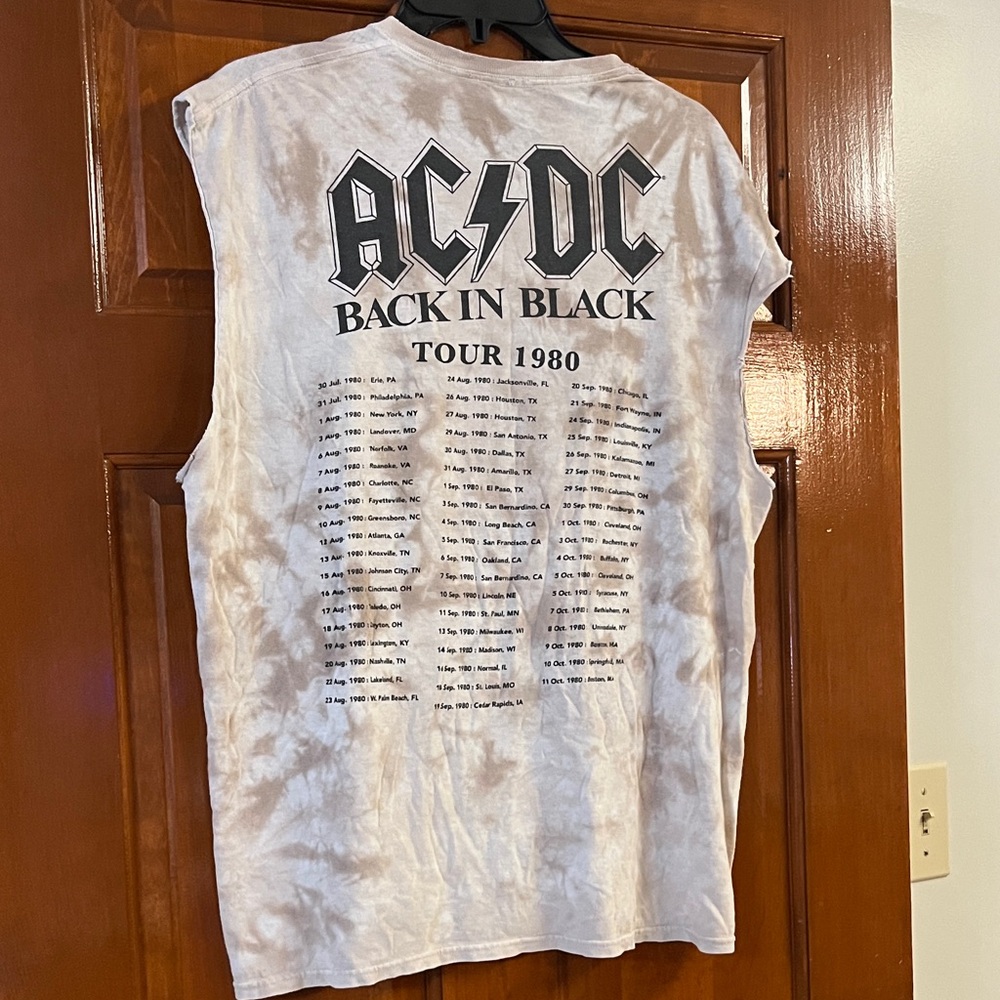 AC/DC Back in Black Tour Tie-Dye Tank Top - White and Tan - Picture 2 of 4